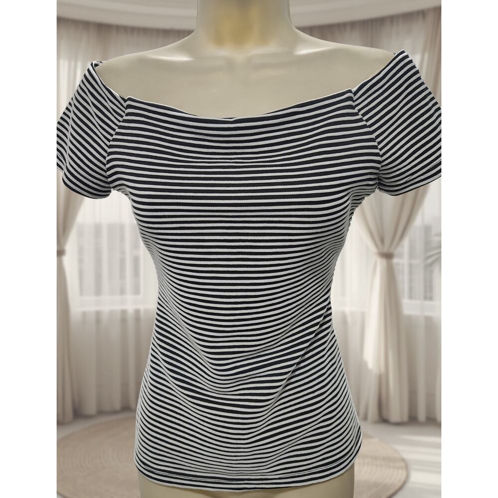 7TH AVE NEW YORK & COMPANY Women's Stripe Stretch Blouse Sz S / Small